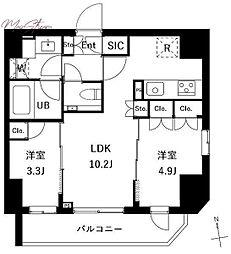 ＥＳ−Ｇｒａｎｄｅ御徒町 8階2LDKの間取り