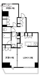 クレストコート上野 8階2LDKの間取り