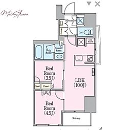 クレストコート蔵前レジデンス 9階2LDKの間取り