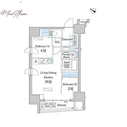 デュオフラッツ日本橋水天宮 13階2LDKの間取り