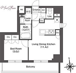 ミリアレジデンス蔵前 8階1LDKの間取り