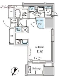 パークアクシス小伝馬町 4階ワンルームの間取り