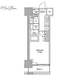 ザ・パークハビオ新御徒町 7階1Kの間取り