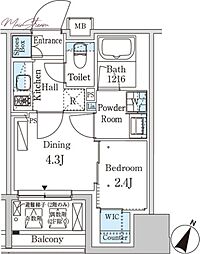 パークアクシス神保町 14階1DKの間取り