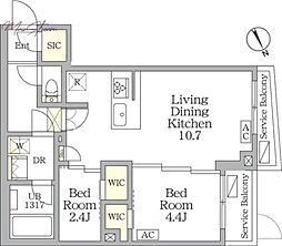 アジールコート後楽園 1階2LDKの間取り