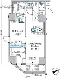 プライムブリス蔵前 3階2LDKの間取り