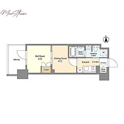ジオエント上野稲荷町 11階2Kの間取り