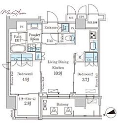 パークアクシス上野グレイスコート 13階2SLDKの間取り
