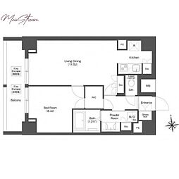 コンフォリア秋葉原ノース 12階1LDKの間取り