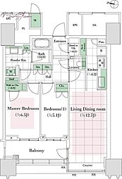 パークコート文京小石川 ザ タワー 22階2LDKの間取り
