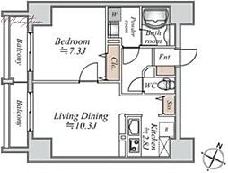 ドゥーエ千駄木 8階1LDKの間取り