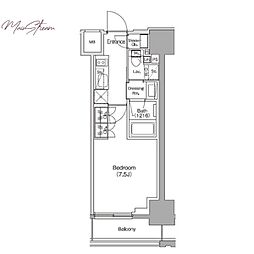 ザ・パークハビオ新御徒町 9階1Kの間取り