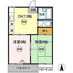 JR高徳線 志度駅 徒歩6分の賃貸アパート 2階2DKの間取り
