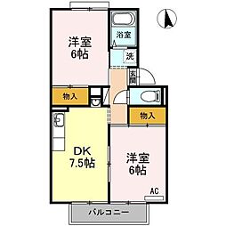 JR高徳線 志度駅 徒歩5分の賃貸アパート 2階2DKの間取り