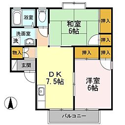 JR高徳線 昭和町駅 徒歩24分の賃貸アパート 2階2DKの間取り