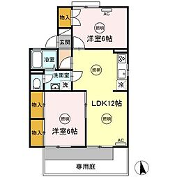高松琴平電気鉄道長尾線 林道駅 徒歩7分の賃貸アパート 1階2LDKの間取り