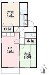 JR予讃線 鬼無駅 徒歩17分の賃貸アパート 1階2DKの間取り