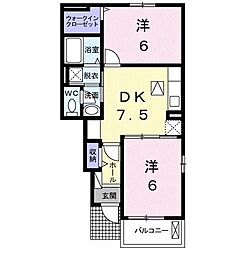 JR予讃線 端岡駅 徒歩23分の賃貸アパート 1階2DKの間取り