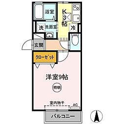 香川県高松市伏石町2064-13の賃貸アパート 1階1Kの間取り