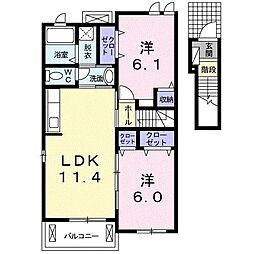 高松琴平電気鉄道長尾線 水田駅 3.7kmの賃貸アパート 2階2LDKの間取り