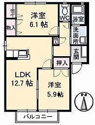 高松琴平電気鉄道長尾線 西前田駅 徒歩8分の賃貸アパート 1階2LDKの間取り