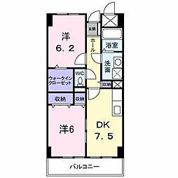 高松琴平電気鉄道志度線 潟元駅 徒歩9分の賃貸マンション 2階2DKの間取り