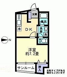 高松琴平電気鉄道琴平線 瓦町駅 徒歩6分の賃貸マンション 3階1DKの間取り