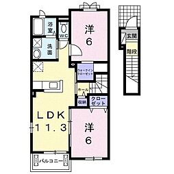 高松琴平電気鉄道長尾線 学園通り駅 徒歩18分の賃貸アパート 2階2LDKの間取り