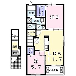 高松琴平電気鉄道志度線 潟元駅 徒歩8分の賃貸アパート 2階2LDKの間取り