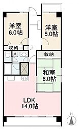 高松琴平電気鉄道長尾線 林道駅 徒歩13分の賃貸マンション 3階3LDKの間取り