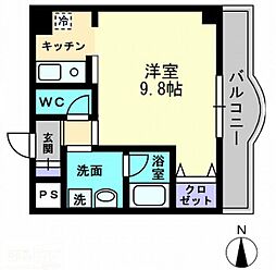 高松琴平電気鉄道琴平線 空港通り駅 徒歩3分の賃貸マンション 6階1Kの間取り