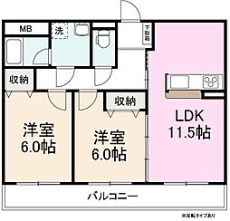 JR予讃線 鬼無駅 徒歩30分の賃貸マンション 3階2LDKの間取り