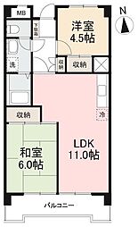 高松琴平電気鉄道長尾線 花園駅 徒歩11分の賃貸マンション 1階2LDKの間取り