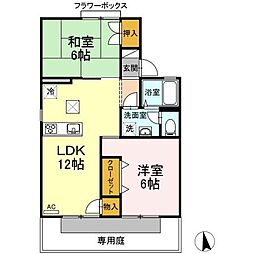 高松琴平電気鉄道琴平線 三条駅 徒歩15分の賃貸アパート 1階2LDKの間取り