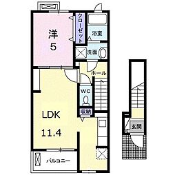 JR予讃線 香西駅 徒歩11分の賃貸アパート 2階1LDKの間取り