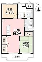 JR高徳線 木太町駅 徒歩10分の賃貸マンション 3階2LDKの間取り