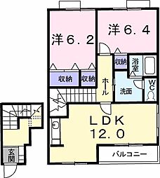 JR予讃線 香西駅 徒歩12分の賃貸アパート 2階2LDKの間取り