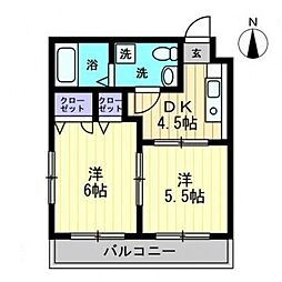 JR予讃線 高松駅 徒歩10分の賃貸マンション 4階2DKの間取り