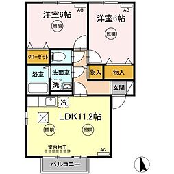 高松琴平電気鉄道長尾線 木太東口駅 徒歩9分の賃貸アパート 1階2LDKの間取り