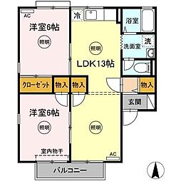 JR予讃線 香西駅 徒歩7分の賃貸アパート 2階2LDKの間取り