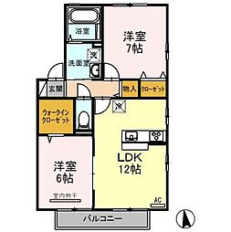 高松琴平電気鉄道長尾線 林道駅 徒歩20分の賃貸アパート 2階2LDKの間取り