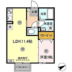 高松琴平電気鉄道長尾線 元山駅 徒歩9分の賃貸アパート 2階1LDKの間取り
