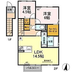 JR高徳線 志度駅 徒歩9分の賃貸アパート 2階2LDKの間取り
