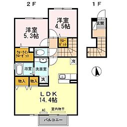 JR予讃線 国分駅 徒歩13分の賃貸アパート 2階2LDKの間取り