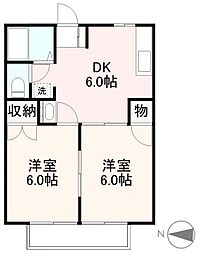 JR予讃線 香西駅 徒歩13分の賃貸アパート 2階2DKの間取り