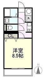 香川県高松市多肥下町1533-1の賃貸マンション 2階1Kの間取り