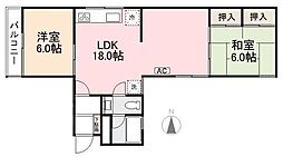 JR高徳線 栗林公園北口駅 徒歩11分の賃貸マンション 2階2LDKの間取り