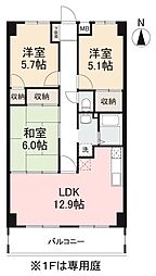 高松琴平電気鉄道志度線 潟元駅 徒歩4分の賃貸マンション 3階3LDKの間取り