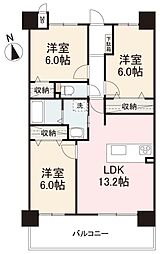 高松琴平電気鉄道長尾線 花園駅 徒歩3分の賃貸マンション 9階3LDKの間取り