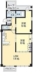 JR高徳線 昭和町駅 徒歩10分の賃貸マンション 3階2LDKの間取り